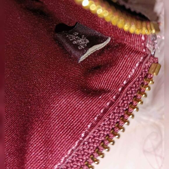 COACH wristlet coin/money pouch cross-grain leather burgundy wine color - Picture 6 of 8